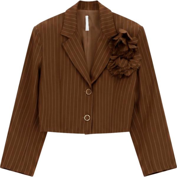 Giacca da donna in marrone scuro a righe monopetto Imperial