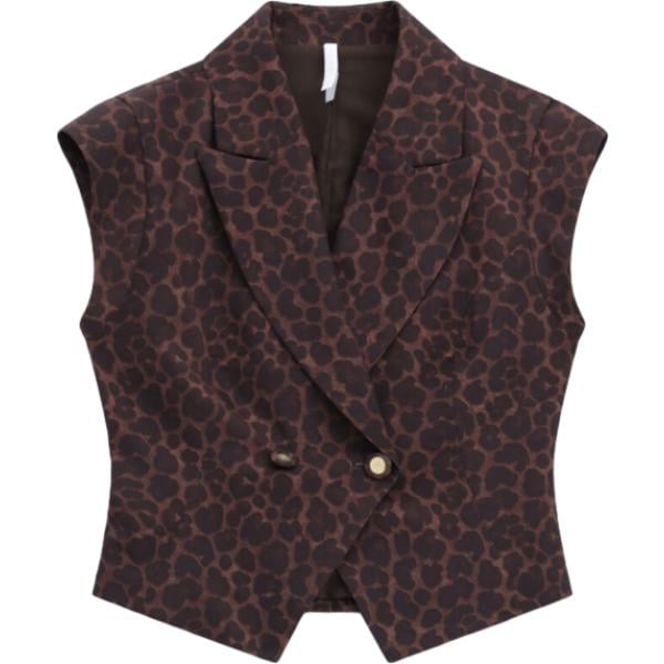 Gilet da donna in marrone scuro animalier corto Imperial