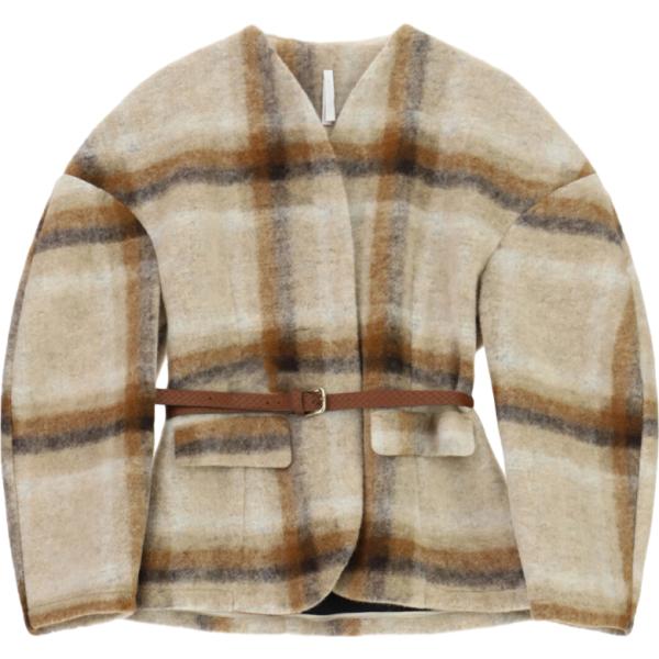 Giacca da donna in beige sabbia a quadri con cintura Imperial