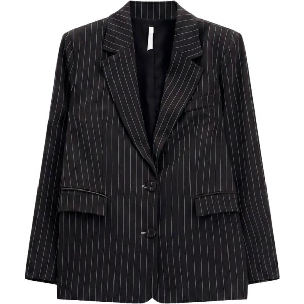Giacca da donna in nero pece a righe collo con revers monopetto con bottoni Imperial