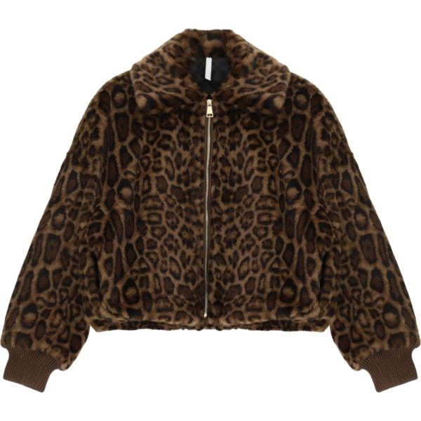 Giacca da donna in beige sabbia animalier collo aperto corto con zip in metallo Imperial Imperial