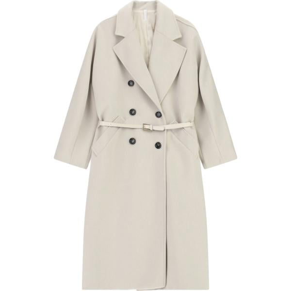 Cappotto da donna doppiopetto in bianco avorio collo con revers con cintura Imperial