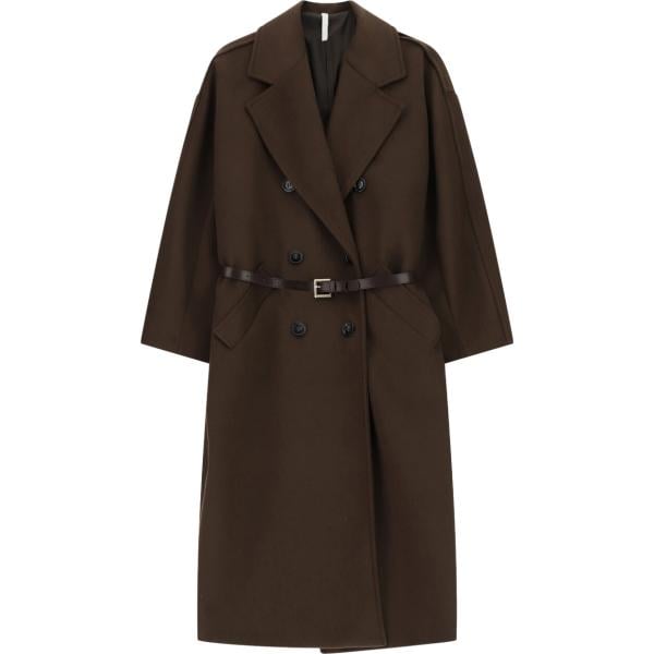 Cappotto da donna doppiopetto in marrone scuro collo con revers con cintura Imperial