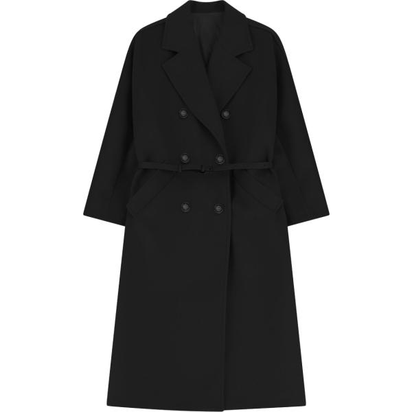 Cappotto da donna doppiopetto in nero pece collo con revers con cintura Imperial
