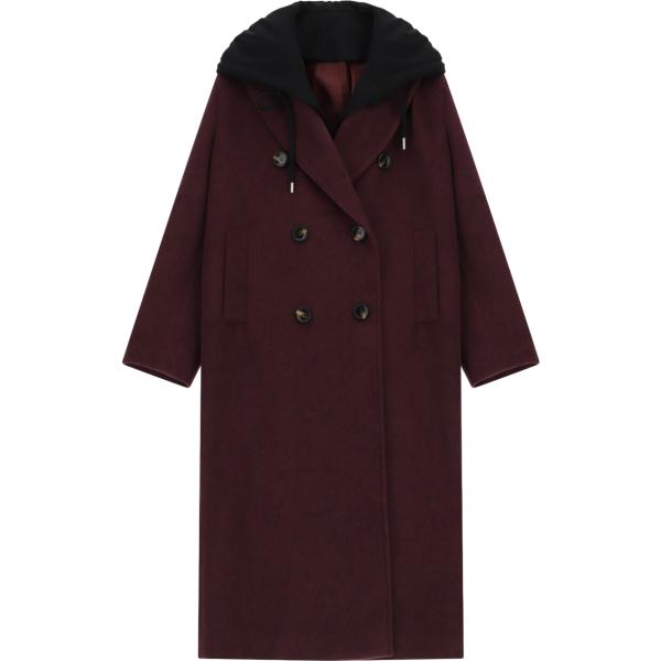 Cappotto da donna in marrone scuro collo con cappuccio lungo con bottoni Imperial