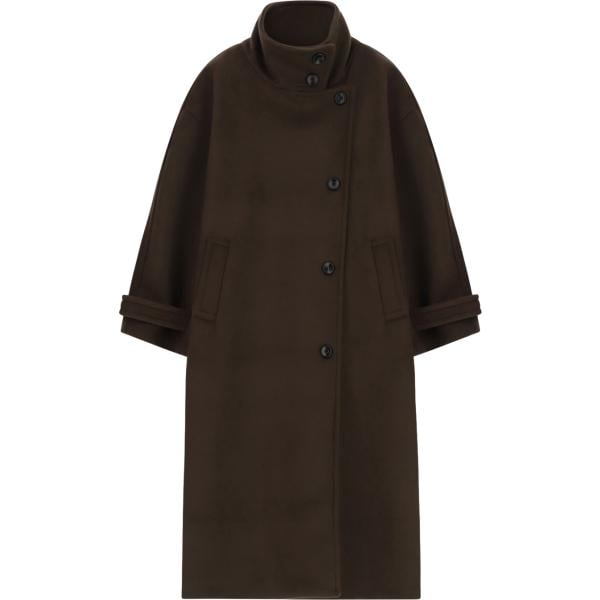 Cappotto da donna in marrone scuro collo alto con bottoni Imperial