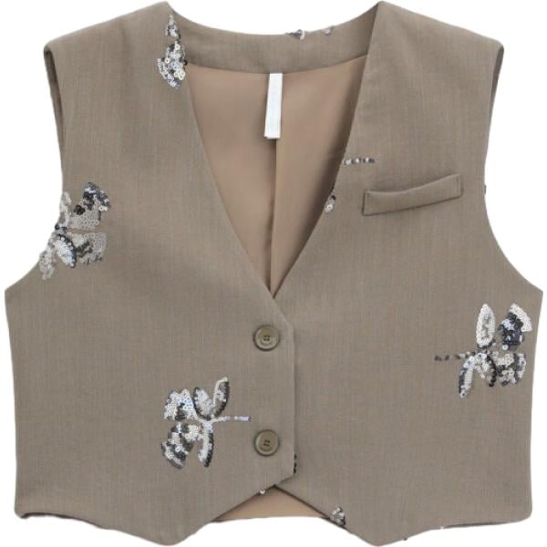 Gilet da donna in verde oliva con paillettes senza maniche Imperial Imperial