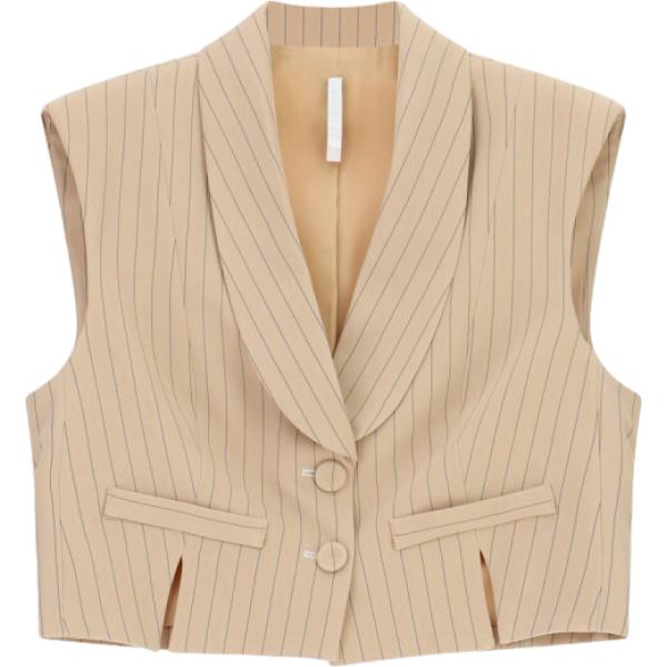 Gilet da donna in beige sabbia a righe corto Imperial