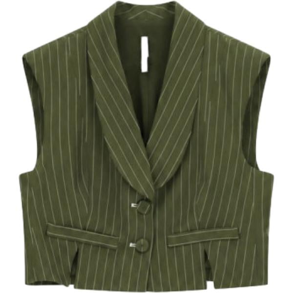 Gilet da donna in verde oliva a righe corto Imperial