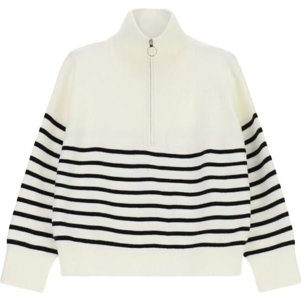 Maglione da donna in nero pece a righe collo a polo a maniche lunghe con zip Imperial