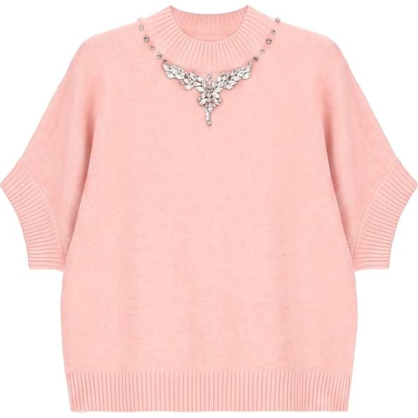 Maglione da donna in rosa chiaro con strass con scollo a maniche corte Imperial