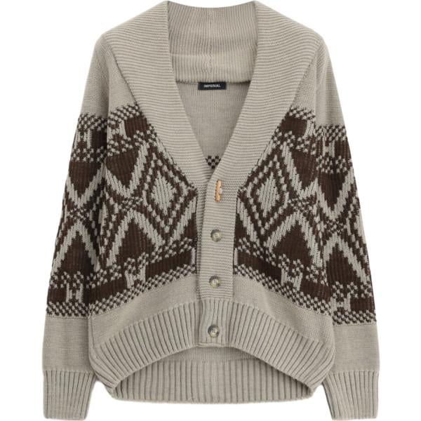 Cardigan da uomo in marrone chiaro geometrica con bottoni Imperial