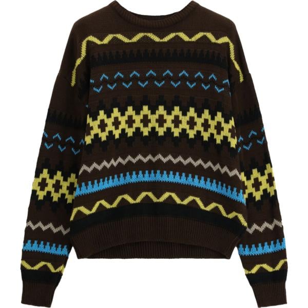 Maglione da uomo in marrone scuro con stampe girocollo a maniche lunghe Imperial