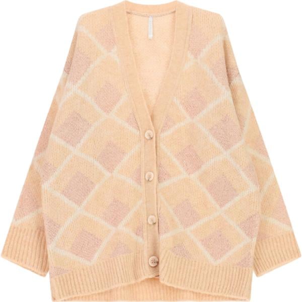 Cardigan da donna in rosa chiaro geometrica collo a v a maniche lunghe con bottoni Imperial