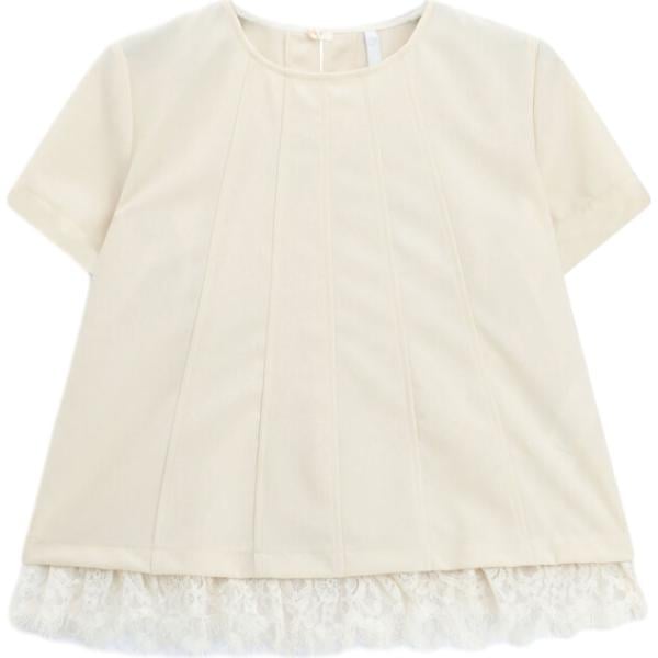 Top da donna in bianco avorio con pizzo a maniche corte Imperial