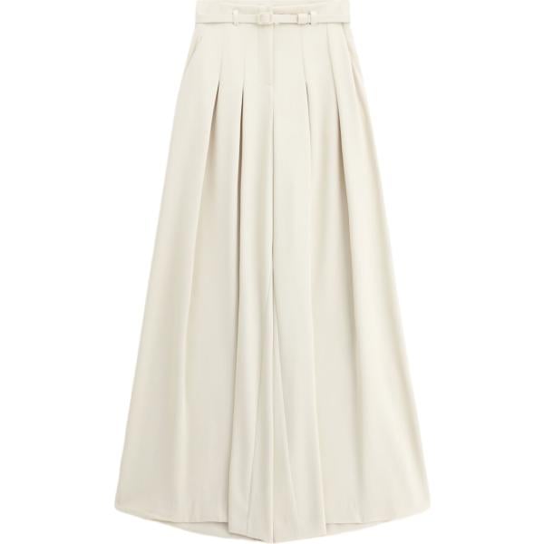 Pantaloni a palazzo da donna in bianco avorio a vita alta con cintura Imperial