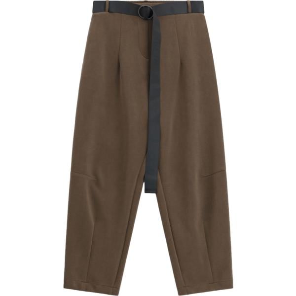 Pantaloni da donna in marrone scuro cropped con cintura Imperial