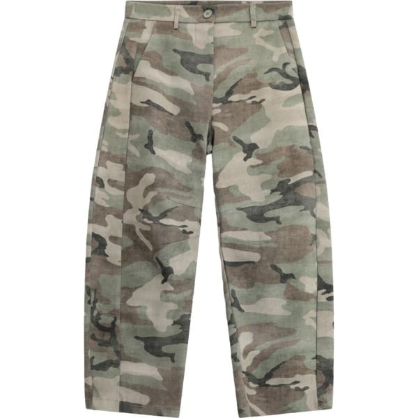 Pantaloni da donna in verde oliva con stampe a vita alta Imperial