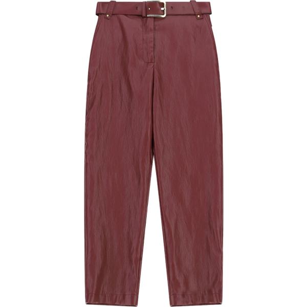 Pantaloni da donna in marrone scuro a vita alta con cintura in ecopelle Imperial