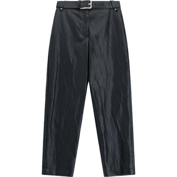 Pantaloni da donna in nero pece a vita alta con cintura in ecopelle Imperial