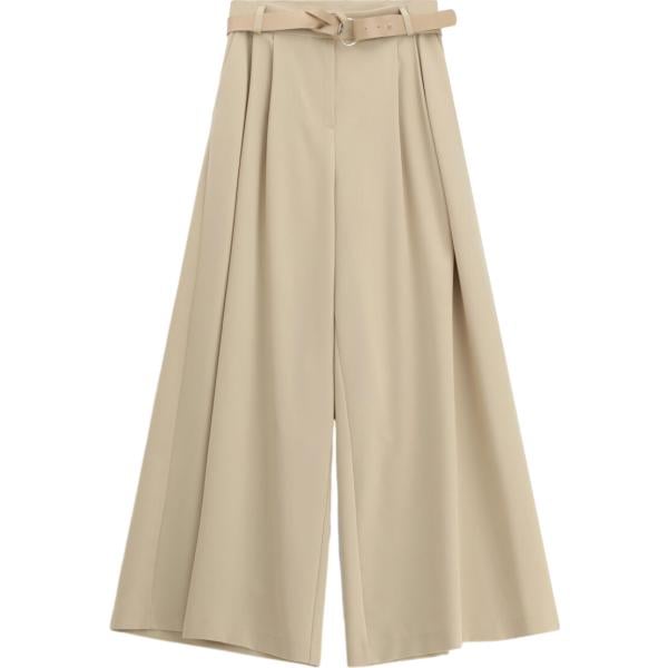 Pantaloni a palazzo da donna in beige sabbia a vita alta con cintura Imperial