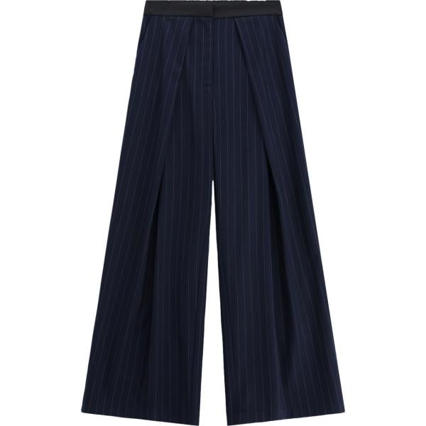 Pantaloni a palazzo da donna in blu scuro a righe a vita alta Imperial