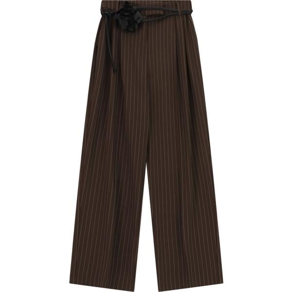 Pantaloni a palazzo da donna in marrone scuro a righe con cintura Imperial