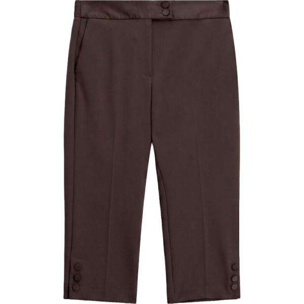 Pantaloni capri da donna in marrone scuro effetto lucido cropped a vita alta con bottoni Imperial