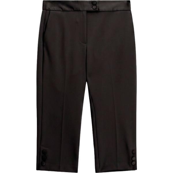Pantaloni capri da donna in nero pece effetto lucido cropped a vita alta con bottoni Imperial