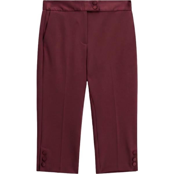 Pantaloni capri da donna in marrone scuro effetto lucido cropped a vita alta con bottoni Imperial