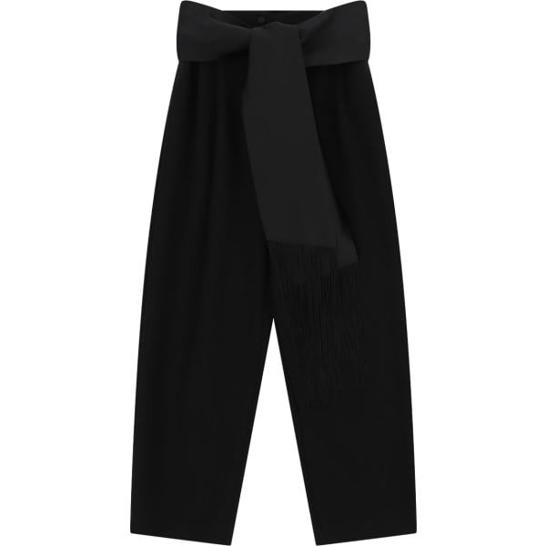 Pantaloni a palazzo da donna in nero pece con frange lungo a vita alta Imperial
