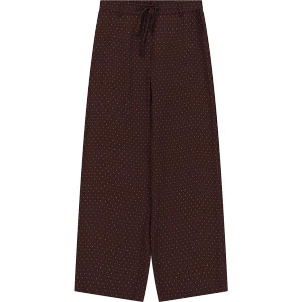 Pantaloni a palazzo da donna in marrone scuro con stampe a vita alta con coulisse Imperial