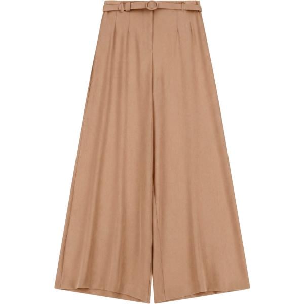 Pantaloni a palazzo da donna in marrone chiaro a vita alta con cintura Imperial