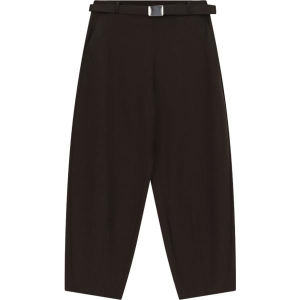 Pantaloni da donna in marrone scuro cropped a vita alta con cintura Imperial