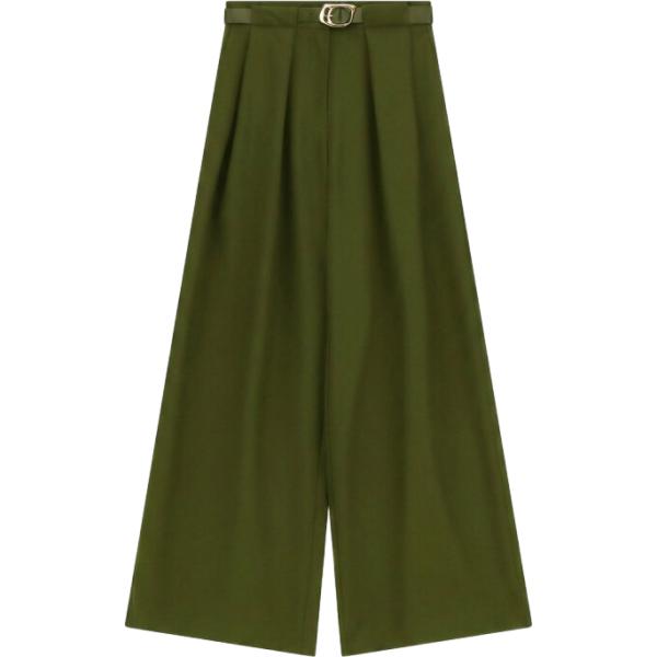 Pantaloni a palazzo da donna in verde oliva a vita alta con cintura Imperial