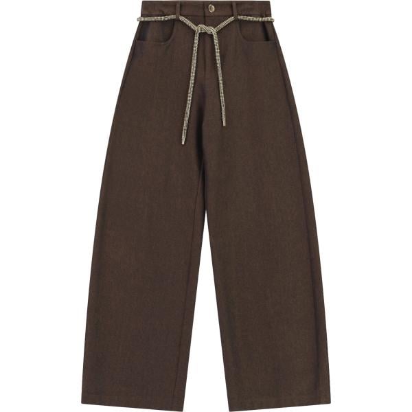 Pantaloni da donna in marrone scuro a vita alta con cintura Imperial