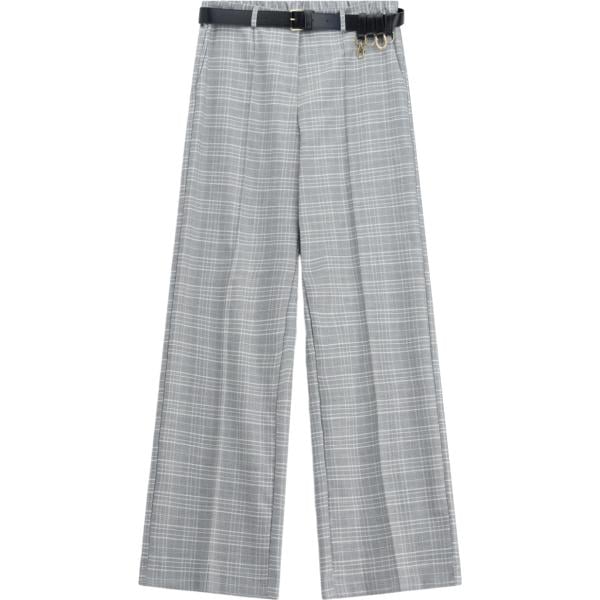 Pantaloni a palazzo da donna in grigio chiaro con stampe a vita alta con cintura Imperial