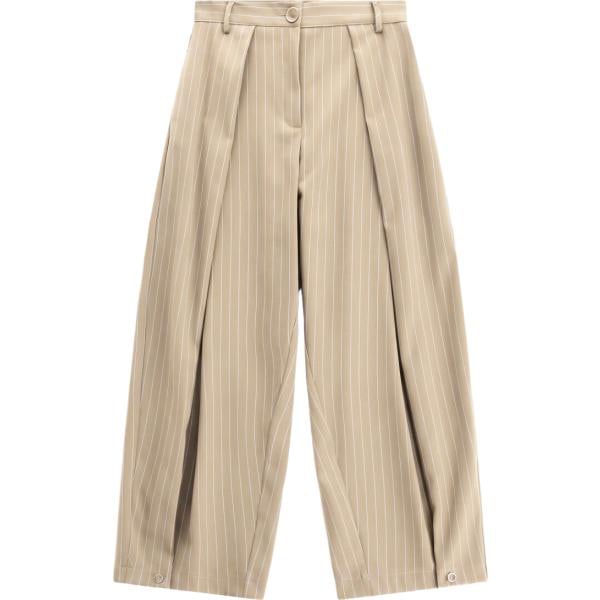 Pantaloni a palazzo da donna in beige sabbia a righe a vita alta Imperial