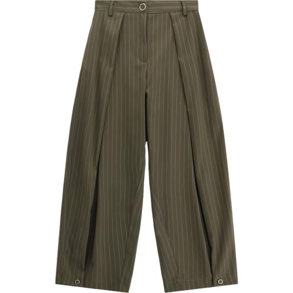Pantaloni a palazzo da donna in verde oliva a righe a vita alta Imperial