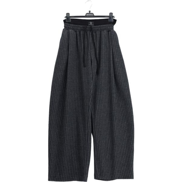 Pantaloni da uomo in nero pece a righe a vita alta con coulisse Imperial
