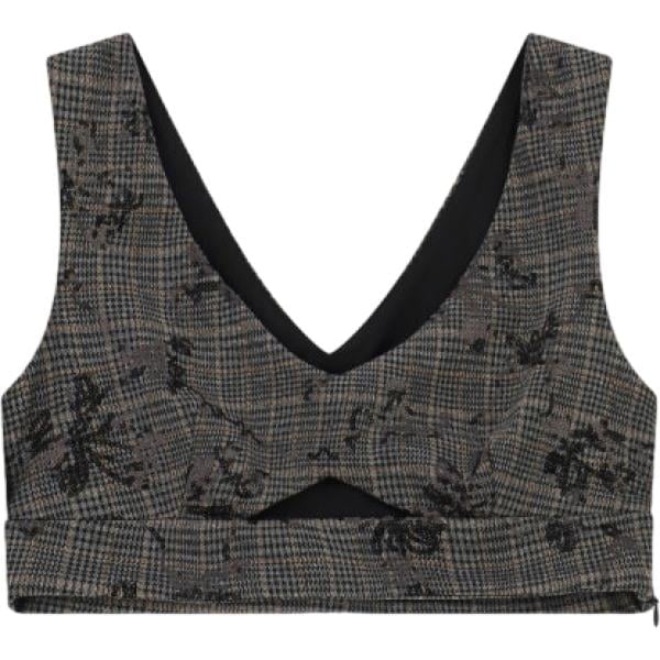 Top da donna in grigio scuro pied de poule con scollo corto senza maniche Imperial
