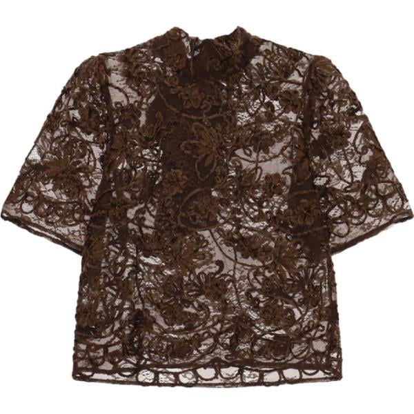 Top da donna in marrone scuro a fiori con pizzo a maniche corte Imperial