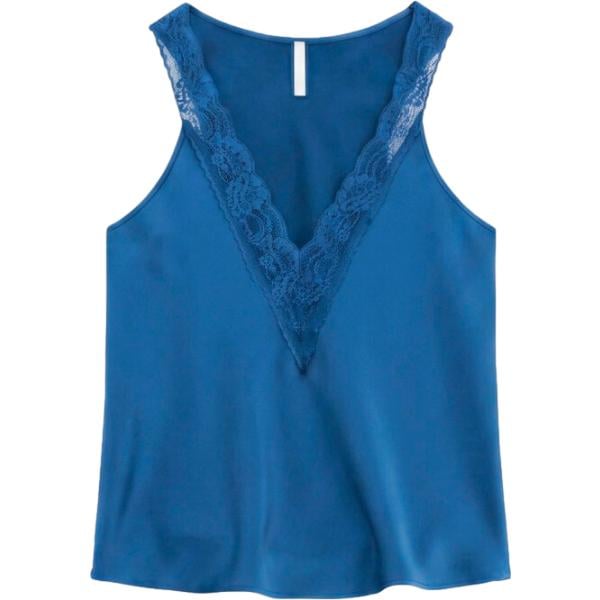 Canottiera da donna in blu medio con pizzo collo a v senza maniche Imperial