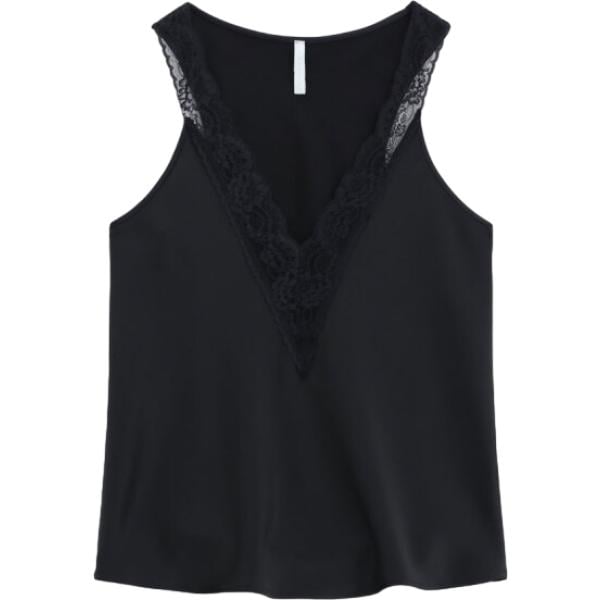 Canottiera da donna in nero pece con pizzo collo a v senza maniche Imperial