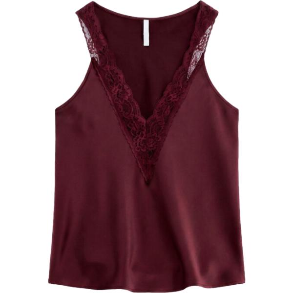 Top da donna in bordeaux con pizzo collo a v senza maniche Imperial