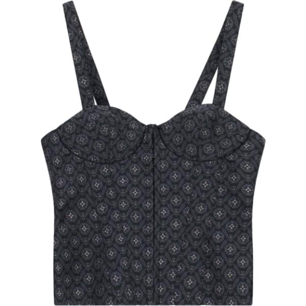 Top da donna in nero pece con stampe con spalline Imperial
