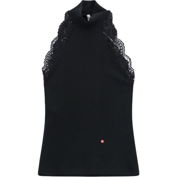 Top da donna in nero pece con pizzo collo alto senza maniche Imperial