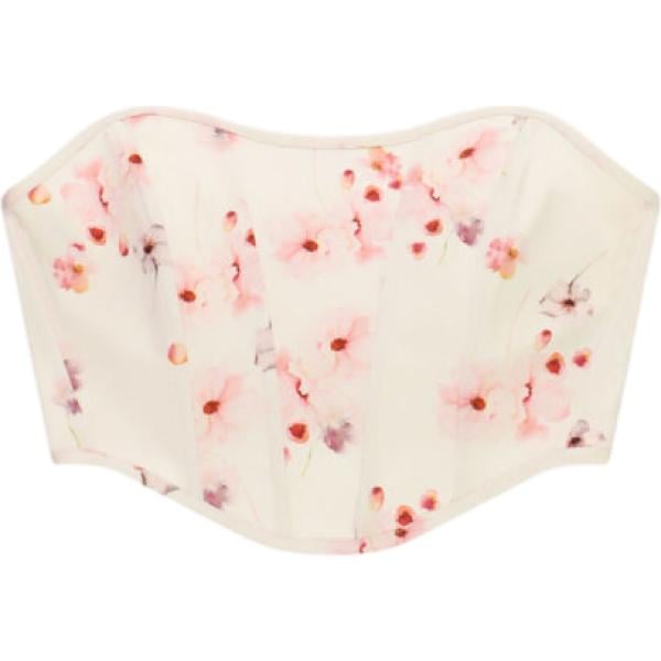 Top da donna in bianco avorio con stampe senza spalline Imperial