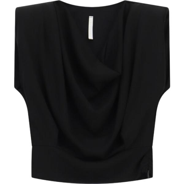 Top da donna con drappeggio in nero pece cropped senza maniche a vita alta Imperial