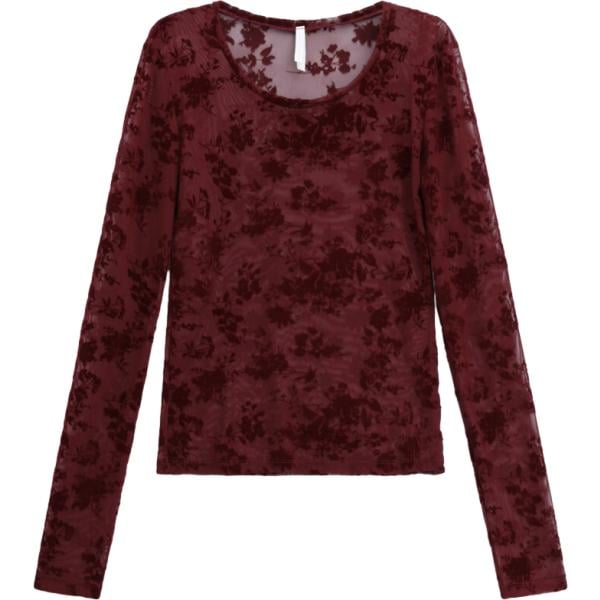 Top da donna in bordeaux con stampe a maniche lunghe Imperial